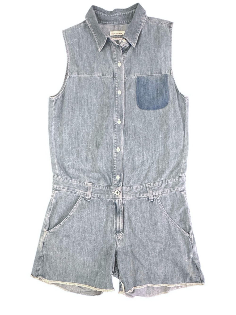 rag & bone/JEAN Denim Open Back Romper – Dumont Wash – Size M – Made in USA